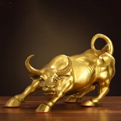 Wall Street Pure copper Golden Fierce Bull  Figurine Sculpture Charging Stock Market Bull Statue Home Office Decor Holiday Gifts