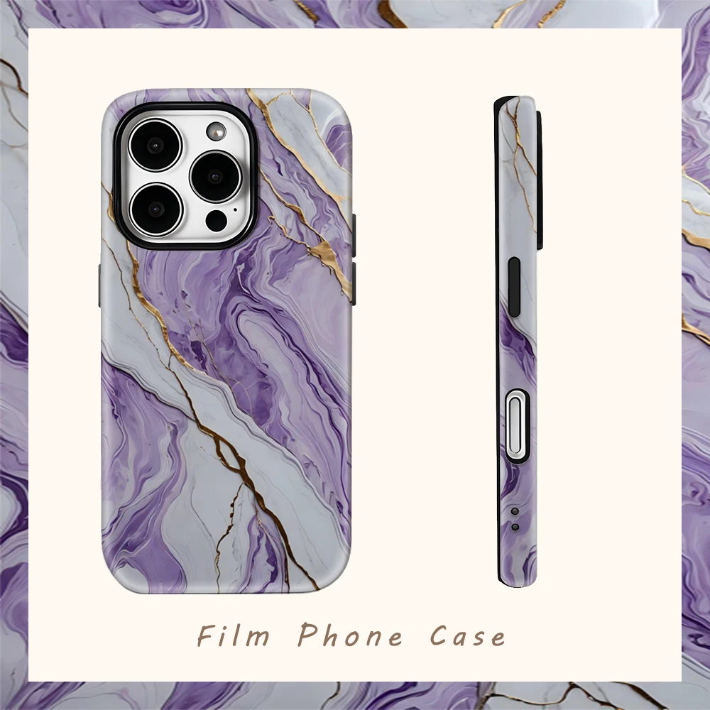 Lila Kintsugi Marmor Handyhülle für IPhone 17AIR 16E 16 15 14 13 12 11 17 Pro Max Plus Doppelschichtige Rückseite