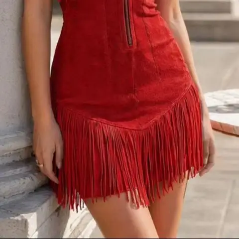 2026 New Suede Fringe Dress Women Summer Cold Shoulder Lapel Zip Up Bodycon Mini Dress Sleeveless Western Style Hot Girl Dresses