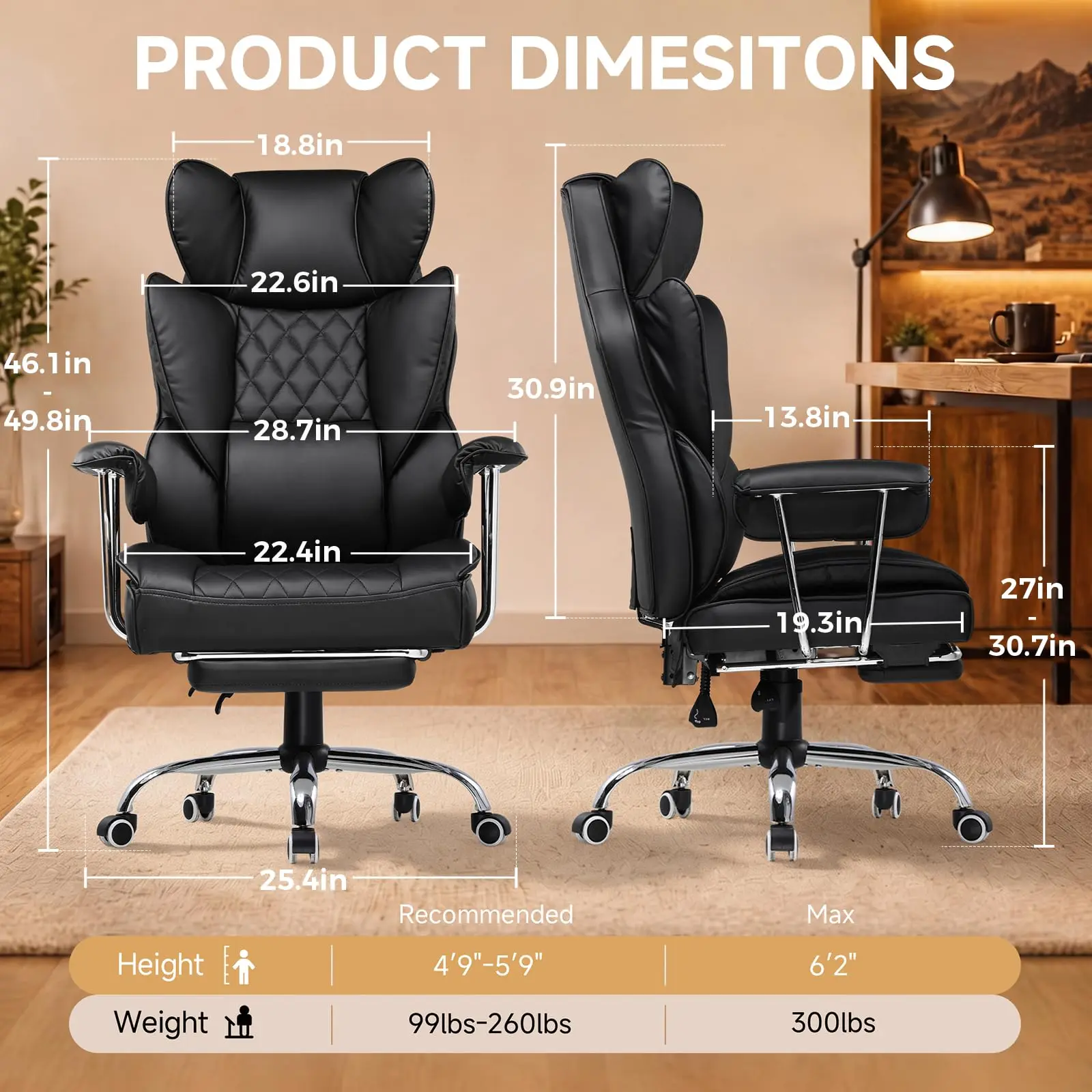 Big&Tall Ergonomic Gaming Chair, Wide Spring Seat, Linkage Armrest,Earth BLK