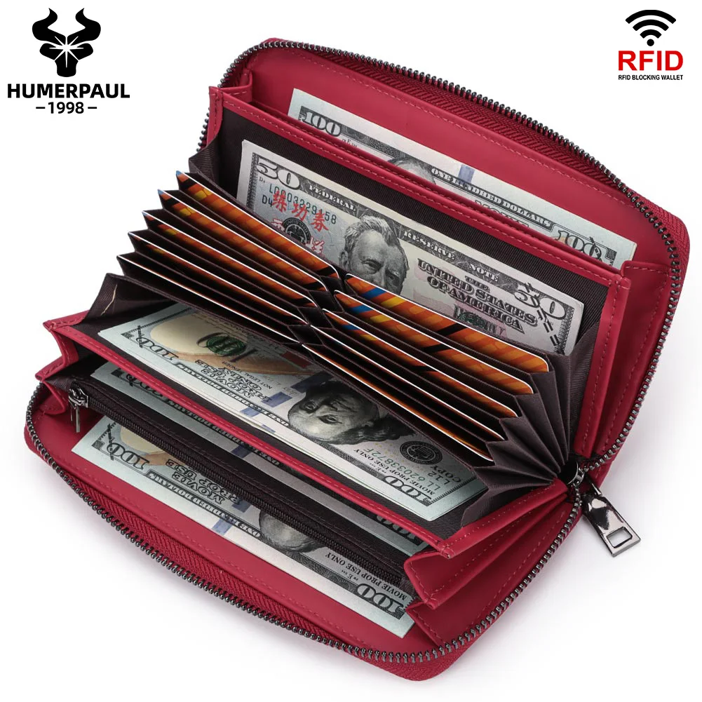 

Long Women Wallets Genuine Leather RFID Blocking Card Holder Female Multi-pocket Handbag for Phone and Coin Fashion Clutch Bag