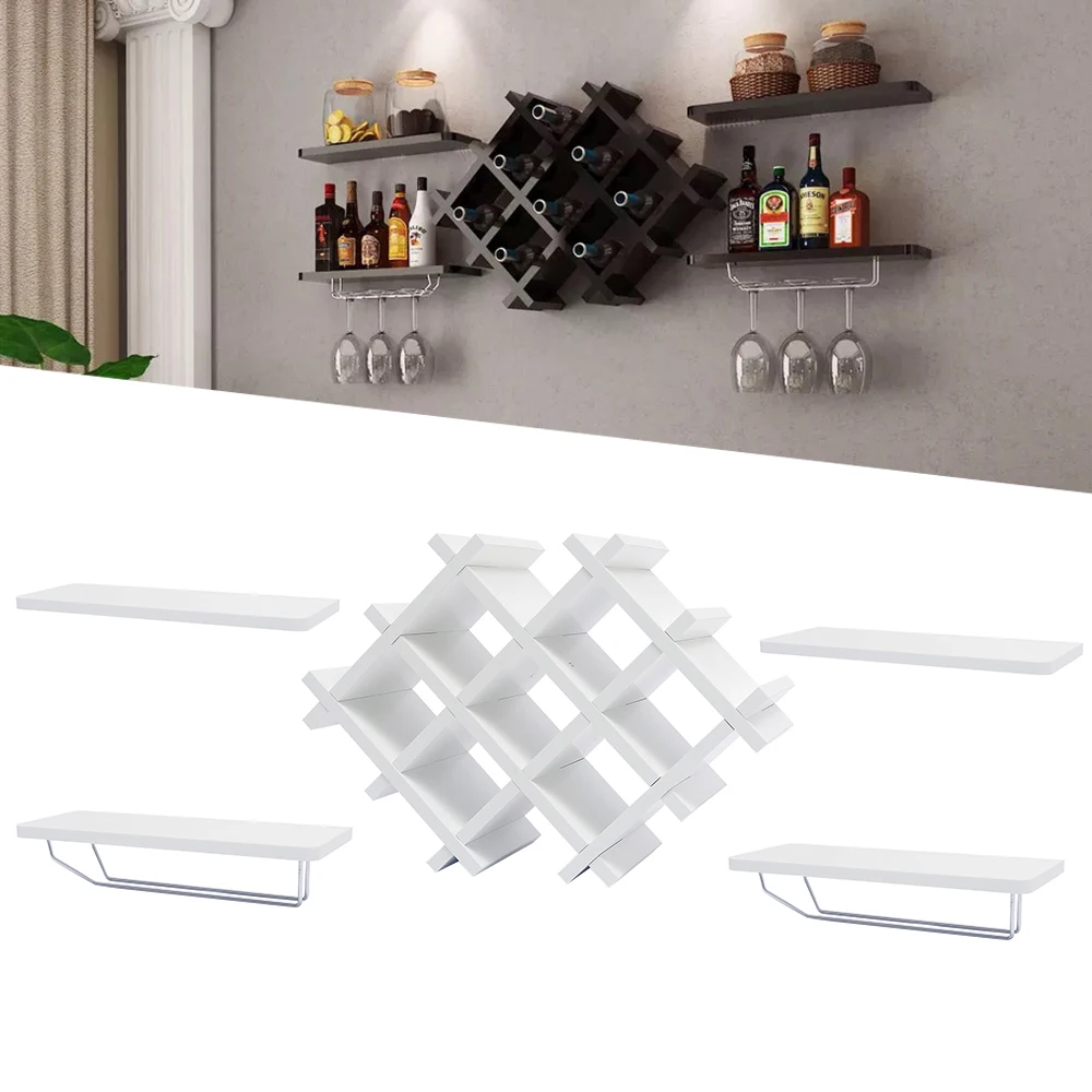 5-Piece Wall-Mounted Beer Rack Black / White Strong Load-Bearing Capacity Wine Rack Eco-Friendly for Bars and Restaurants