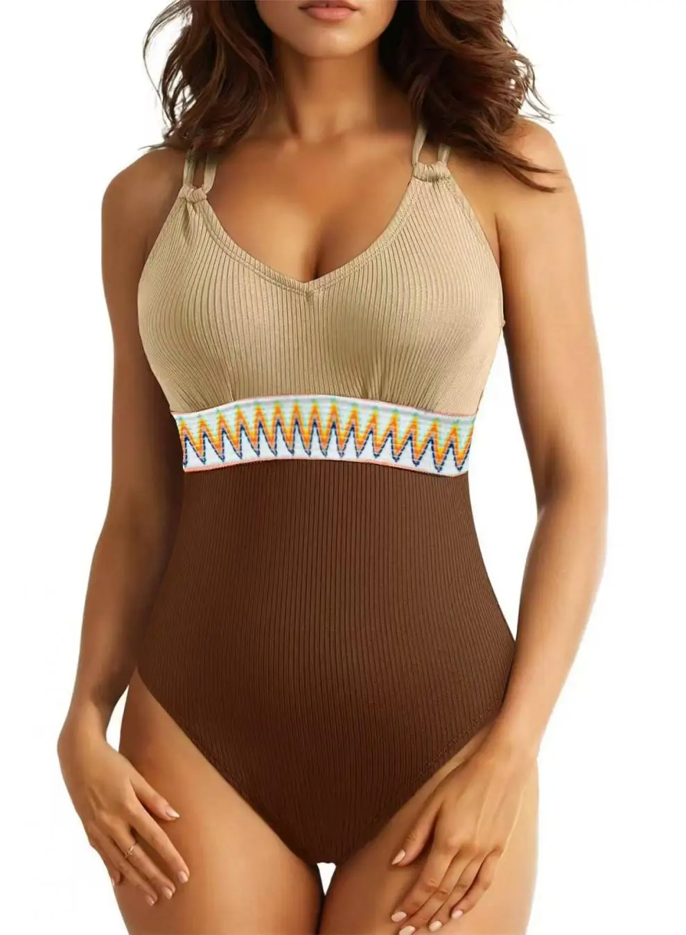 

Винтажный черный вязаный лоскутный купальник для женщин 2025 сексуальный двойной ремень с v-образным вырезом тонкий цельный купальник с контролем живота Монокини