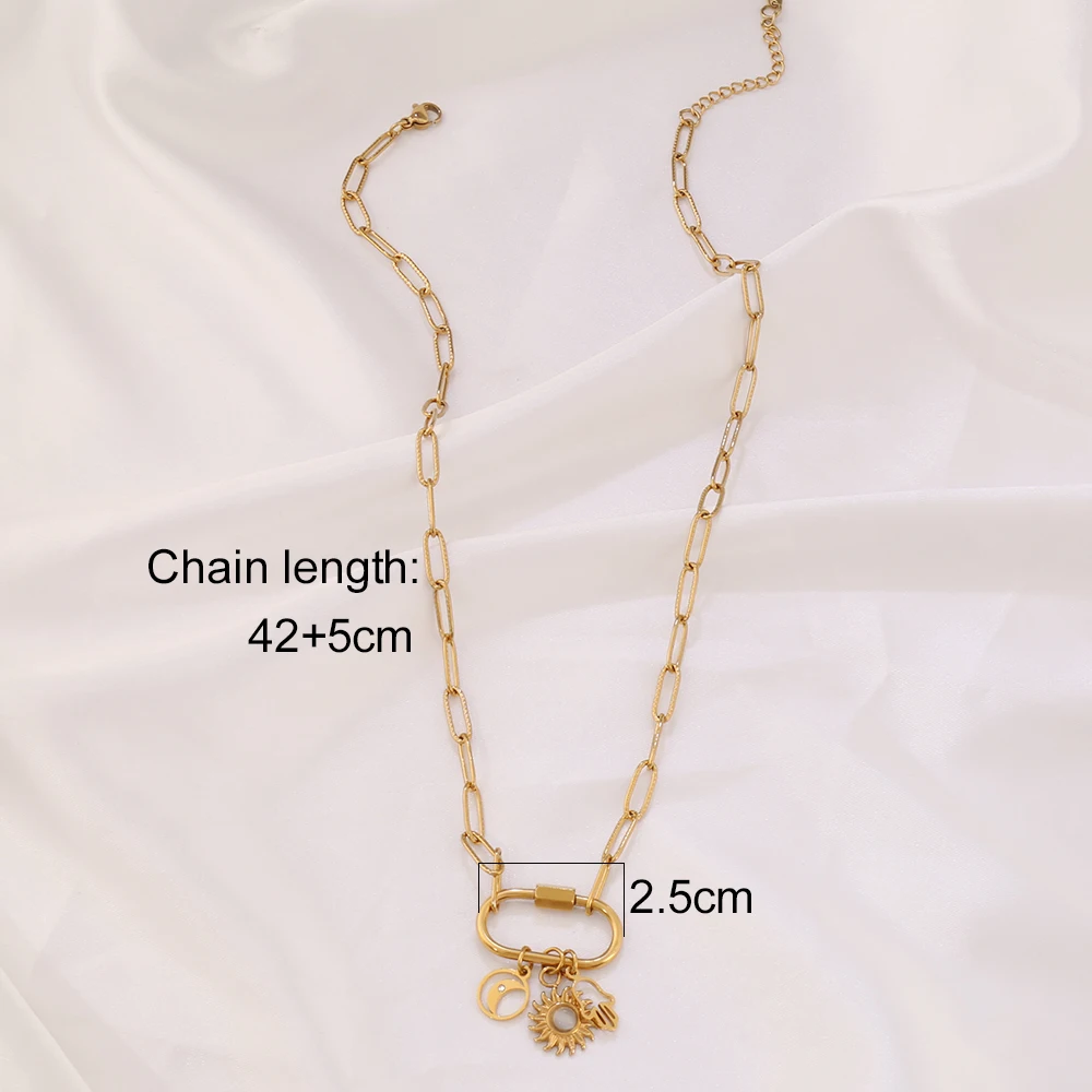 316L الفولاذ المقاوم للصدأ المشبك قلادة قلادة للنساء الشمس القمر الفيروز القلب سلسلة بدلاية القلائد مجوهرات هدية