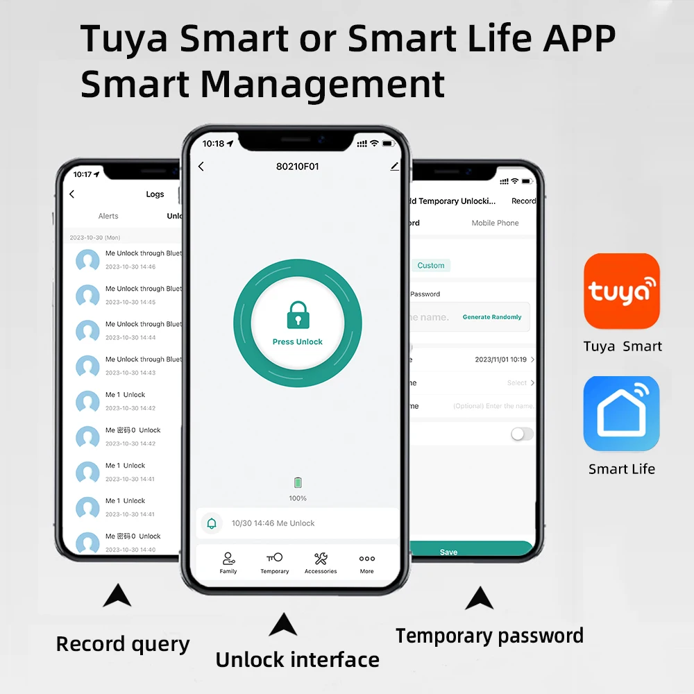 Tuya Bluetooth Smart Fingerprint Door Lock With Password Mechanical Key Unlocking For Wooden Door Single Handle Smartlife M4