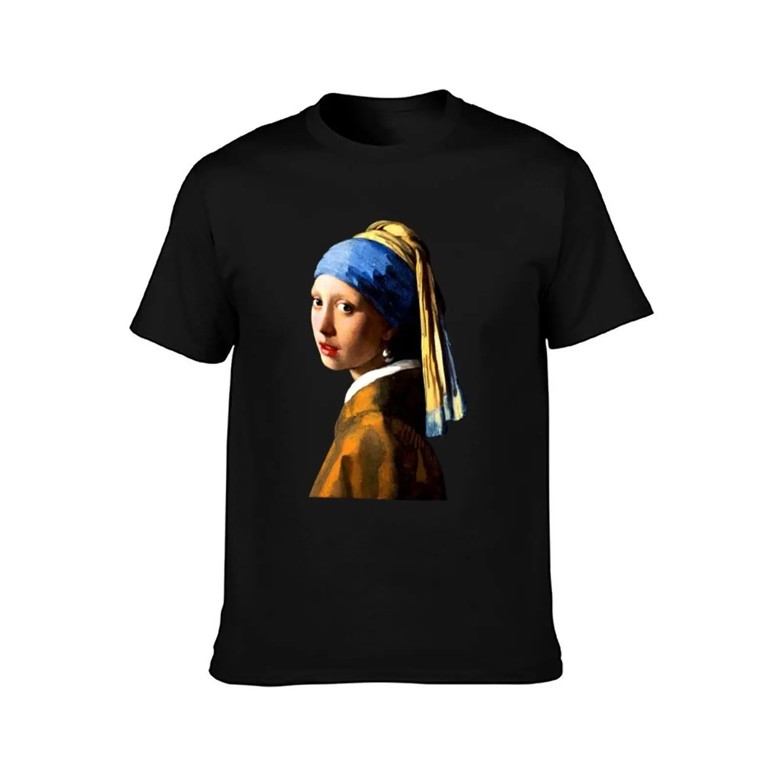 Vintage Girl With A Pearl Ear Ring Art T-Shirt, Summer Casual Cotton Tee, Oversized Streetwear Tops, Vintage Graphic Print