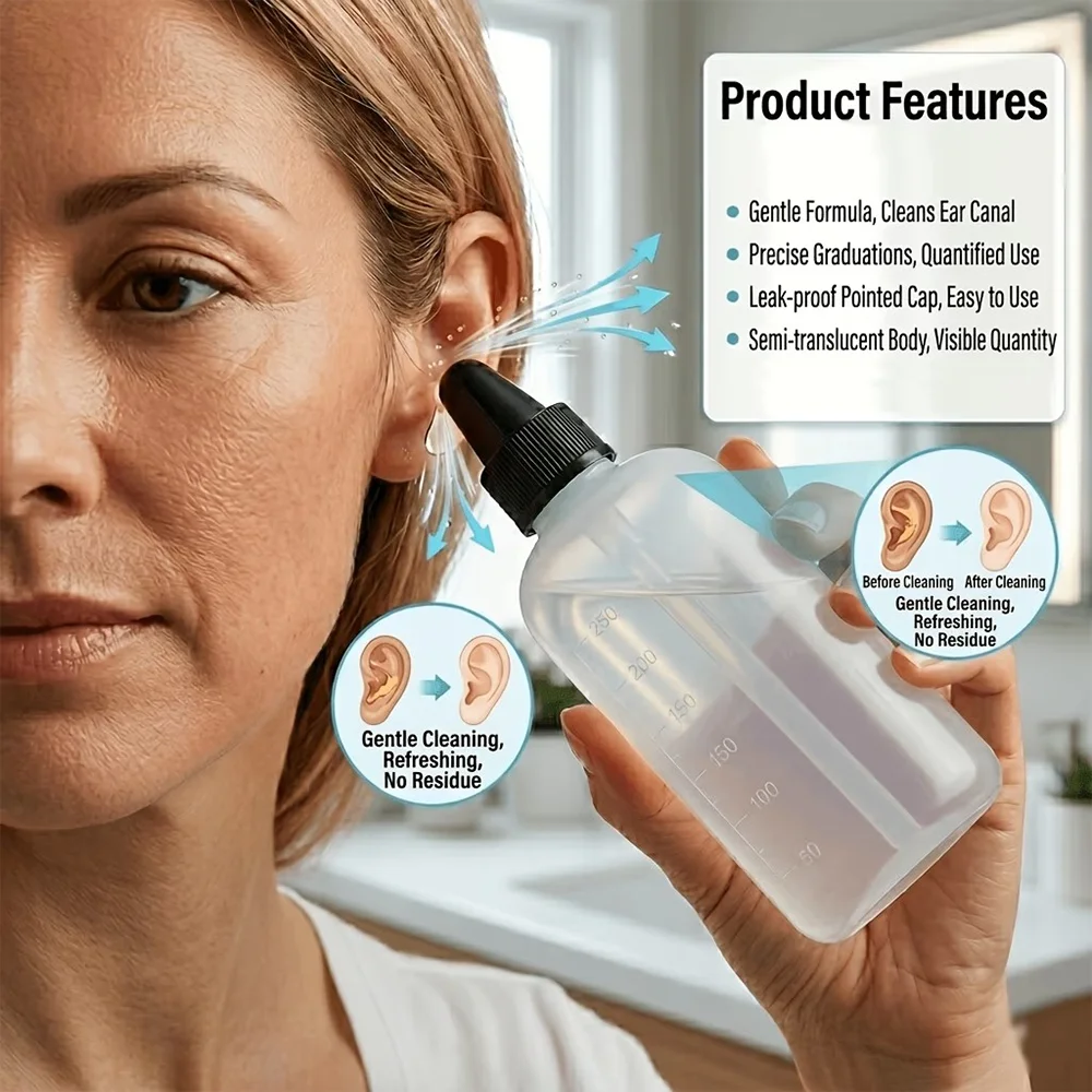 

240ml Ear Cleaning Device for Home Use, Transparent Graduated Bottle, Anti-Backflow Ear Rinse Tool, Earwax Cleaning and Care, Leak-Proof Graduated Ear Rinse Bottle, 240ml Large Capacity Ear Cleaning Device, Home Ear Canal Cleaning and Care Tool