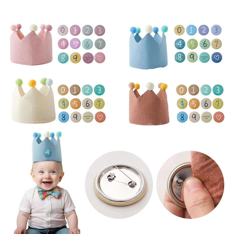 Baby Birthday Party Hat Set Crown Woolen Ball Headband Hat Banner Cake Birthday for Kids Party Photography Props 0-9 Years Gifts