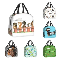 Dachshund Flower Pots Insulated Lunch Bags Wiener Badger Sausage Dog Portable Cooler Thermal Food Lunch Box Work School Travel