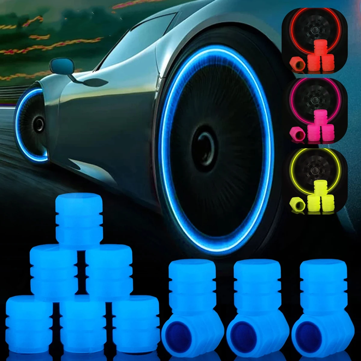 Bouchons de valve lumineux pour pneus de voiture, moto et vélo – Décoratifs, fluorescents, pour roues et accessoires automobiles, brillent dans la nuit