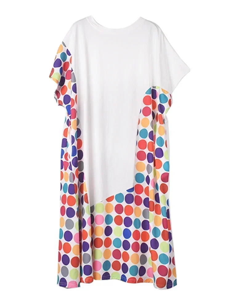 XITAO Dot Print T-shirt Jurk Losse Mode Casual Vrouwen Asymmetrische Contrast Kleur Print Zoom Zomer Nieuwe Jurk WMD6195