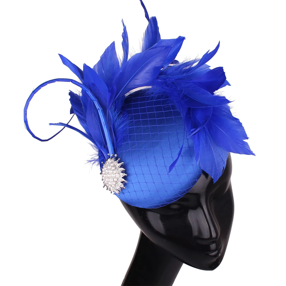 Royal Blue Net Gauze Bridal Headdress Personal Photo Studio Fashion Top Hat Feather Hair Accessories Headband Small Top Hat New