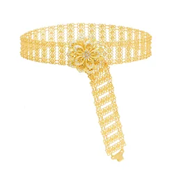 Golden Metal Big 3D Flower Charms Body Chain New Kurdish Turkish Ethnic Traditional Clothing Belts Indian Statement Body Jewelry