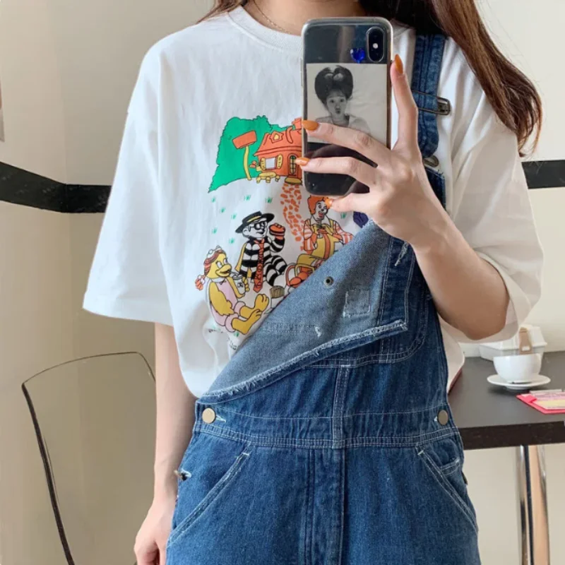 6021 الكورية الأزياء الكرتون Kawaii طباعة المرأة تي شيرت عارضة الشارع الشهير Ulzzang القطن الصيف الجرافيك مضحك المحملة للإناث39028