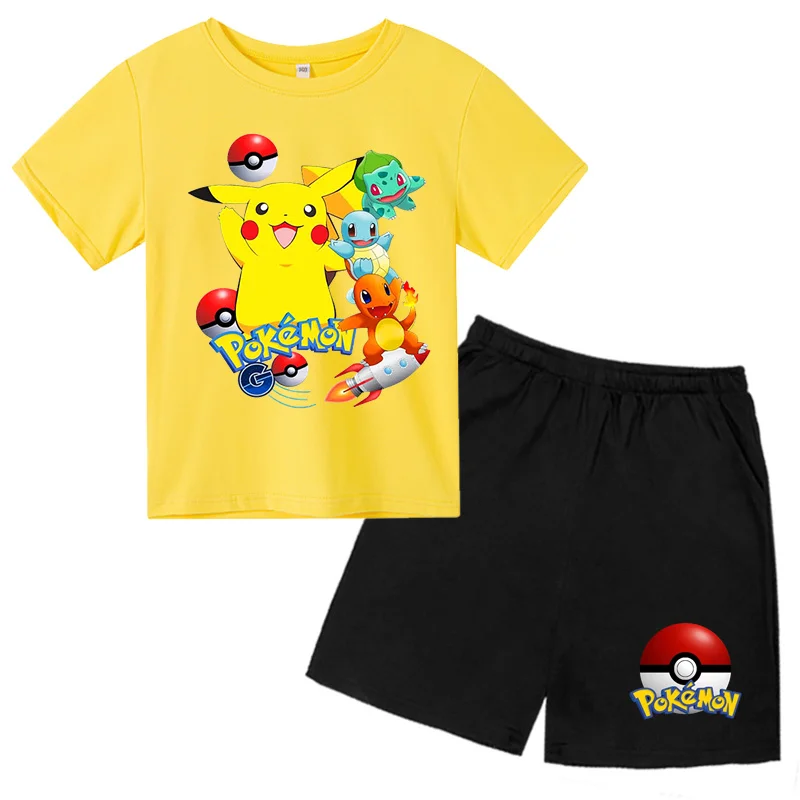 

Pocket Monsters Anime 2D T-shirt Set for Kids aged 2-12 Men's and Women's Two Piece Set Sports Fashion Short Sleeves and Shorts
