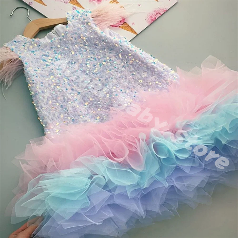 

Children's Sequin Sleeveless Princess Dress Gradient Mesh Back Zipper Tutu Dress Party Dress Summer Kids Girls Wedding Dress