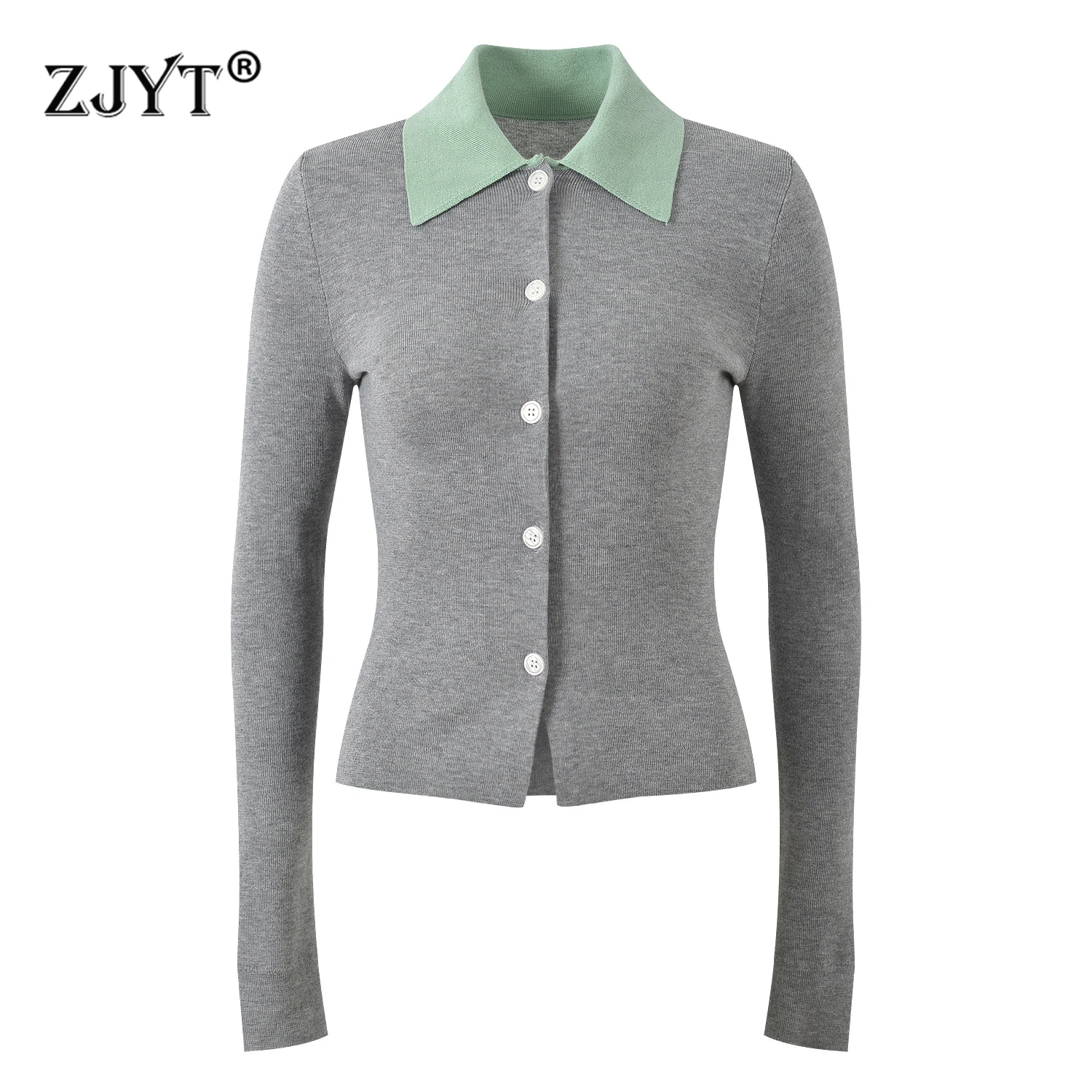 

ZJYT Autumn 2025 New Color Block Knitted Cardigans Women Long Sleeve Knitting Sweater Tops Knitwears Jersey Mujer Casual Female