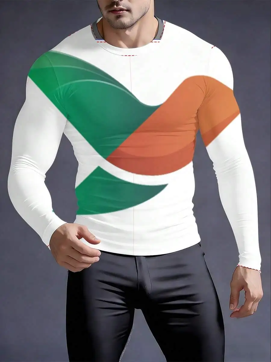 

Mens 3D Graphic Print Crew Neck Long Sleeve Compression Base Layer For Sports And Casual Wear