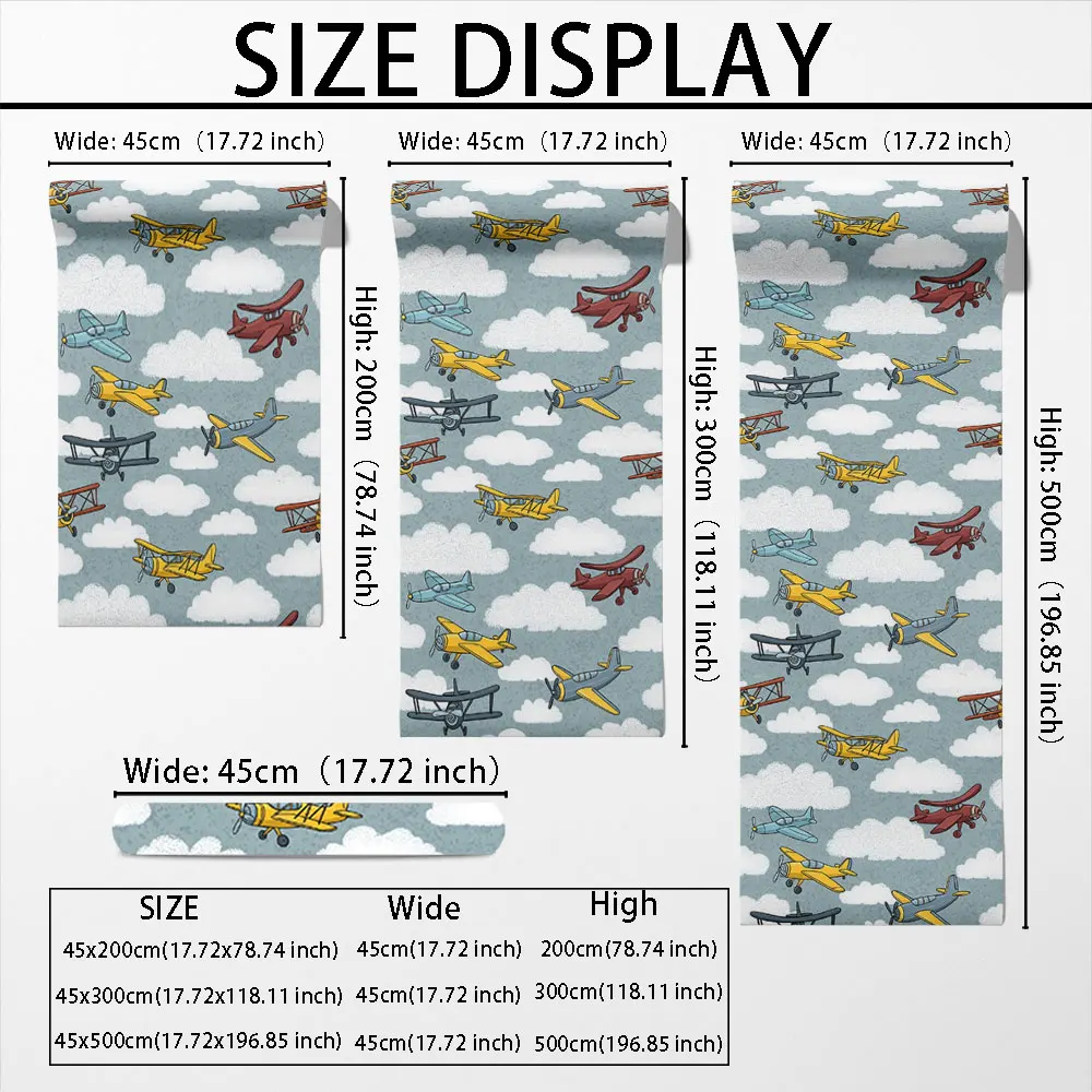 1 Roll Cartoon Toy Airplane Print Self-adhesive Circular Wallpaper for Living Room, Bedroom, Cabinet, Fashionable Stickers