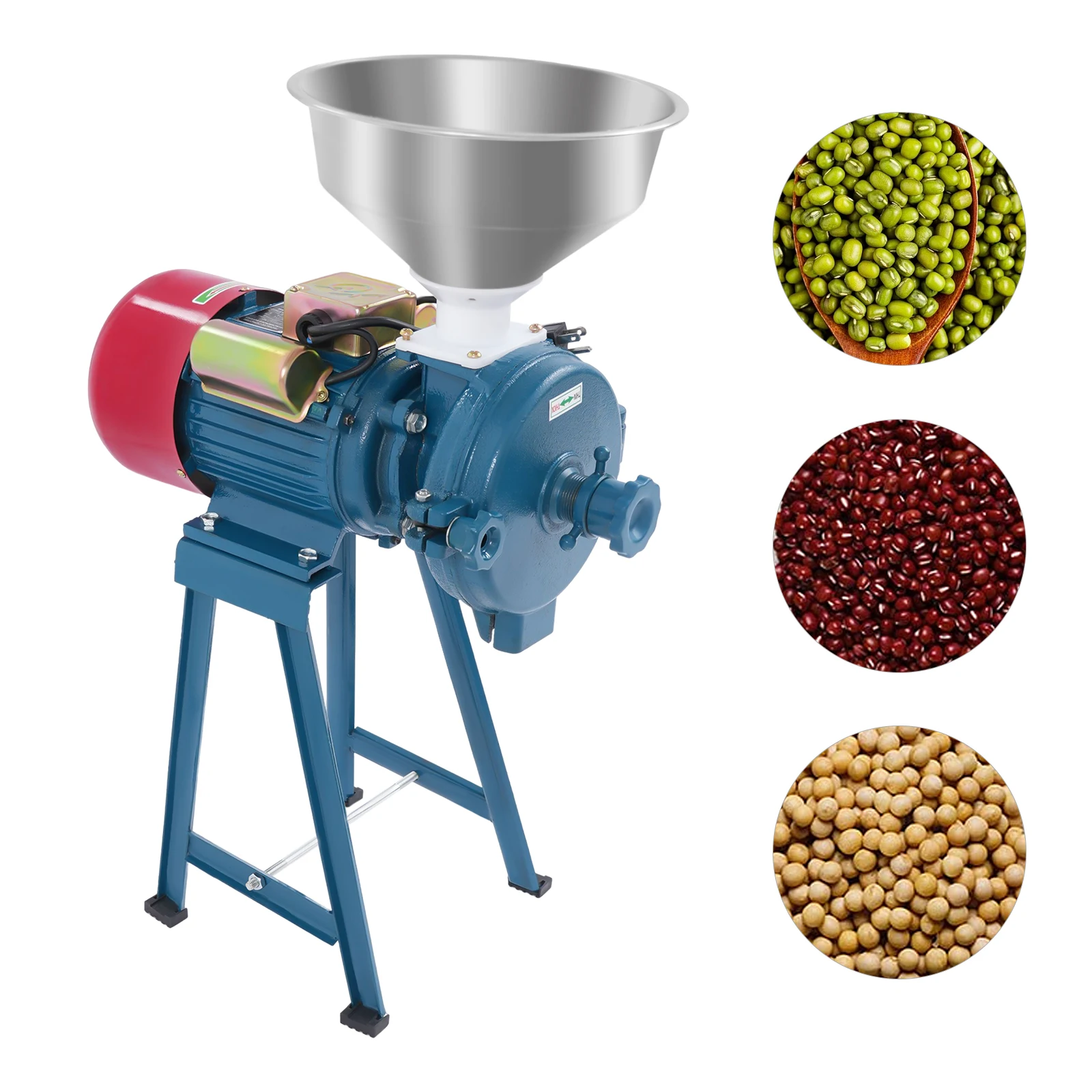 Molino eléctrico de cereales de 2200W, máquina rectificadora en seco de harina y granos de maíz con embudo, herramienta de molienda casera de acero inoxidable 1400r/min