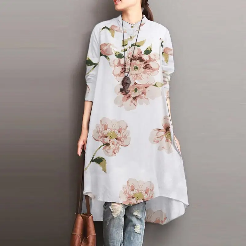 Women's Floral Print Button up irt Dr mid Length A-Line Skirt Polyester Fabric Long Sve Basic Sle Commute Sle