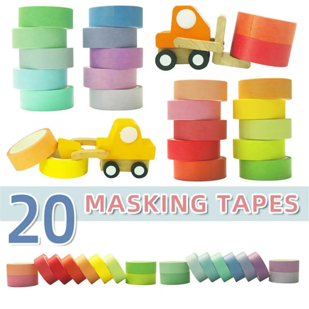 Decorative Account Tape Vibrant Rainbow Colored Masking Tape Set for Crafting Accounting 20 Rolls of Colorful for Handbooks