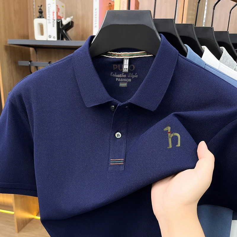 Summer New Men's Short Sleeve Polo Shirt Original Solid Color Print Casual Comfort Lapel T-Shirt High End Fashion Men's Clothing