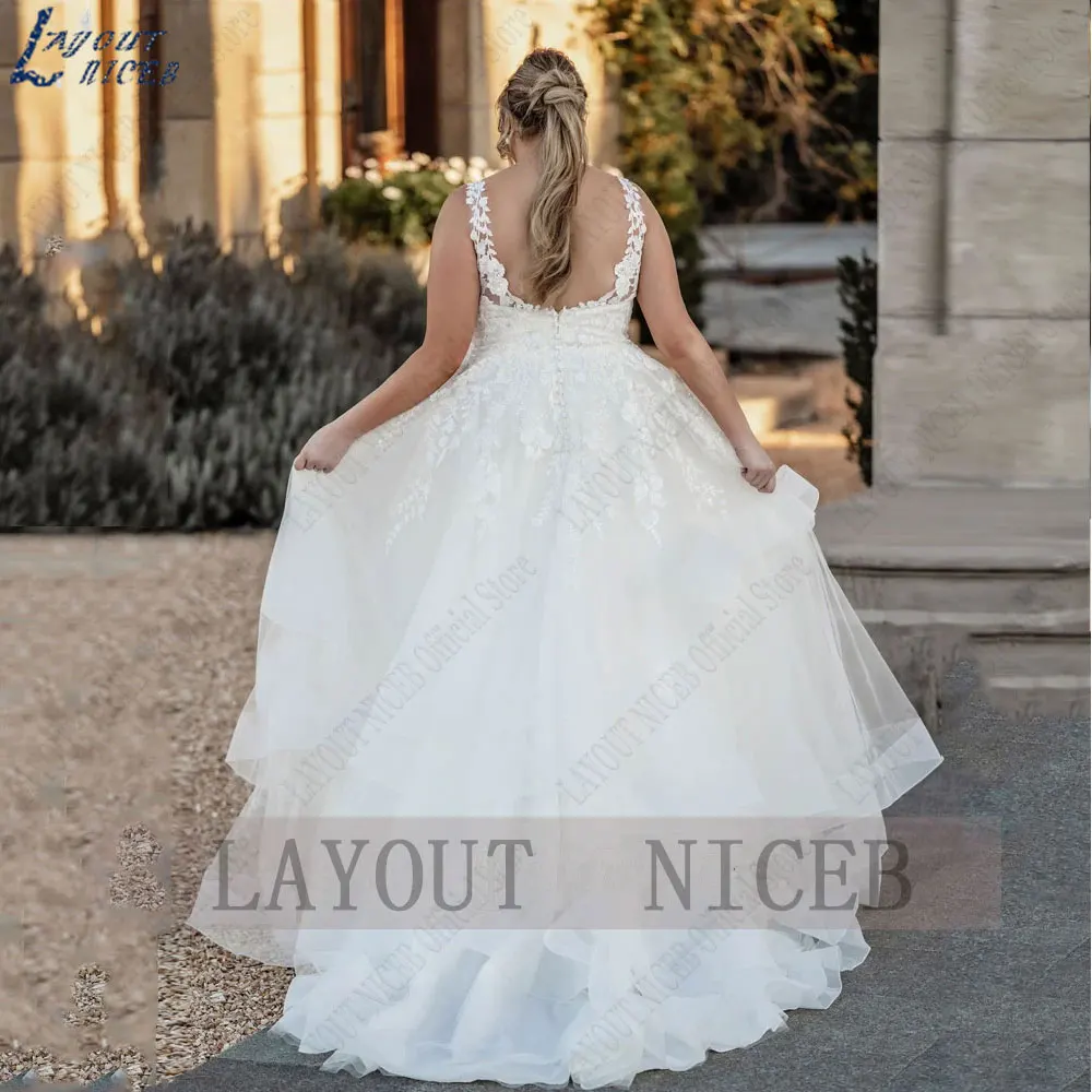 NICEB-vestido de novia con tirantes finos, traje de novia con cuello en V, corte en A, talla grande, Espalda descubierta, apliques de tul, 2024NICEB-vestido de novia con tirantes finos, traje de novia con cuello en V,