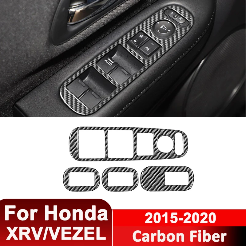 For Honda XRV VEZEL 2015-2020 Carbon Fiber Car Window Lifter Control Panel Frame Decorative Sticker Auto Interior Accessories