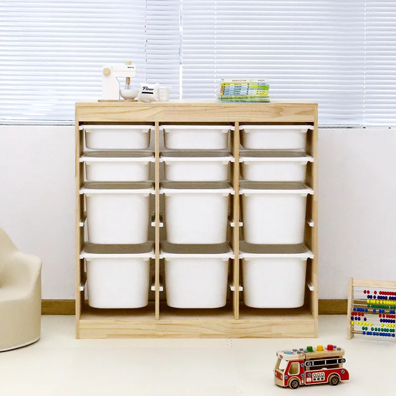 

Шкаф для хранения детских игрушек Детская комната Стеллаж большой емкости из массива дерева Стеллаж для хранения детских игрушек