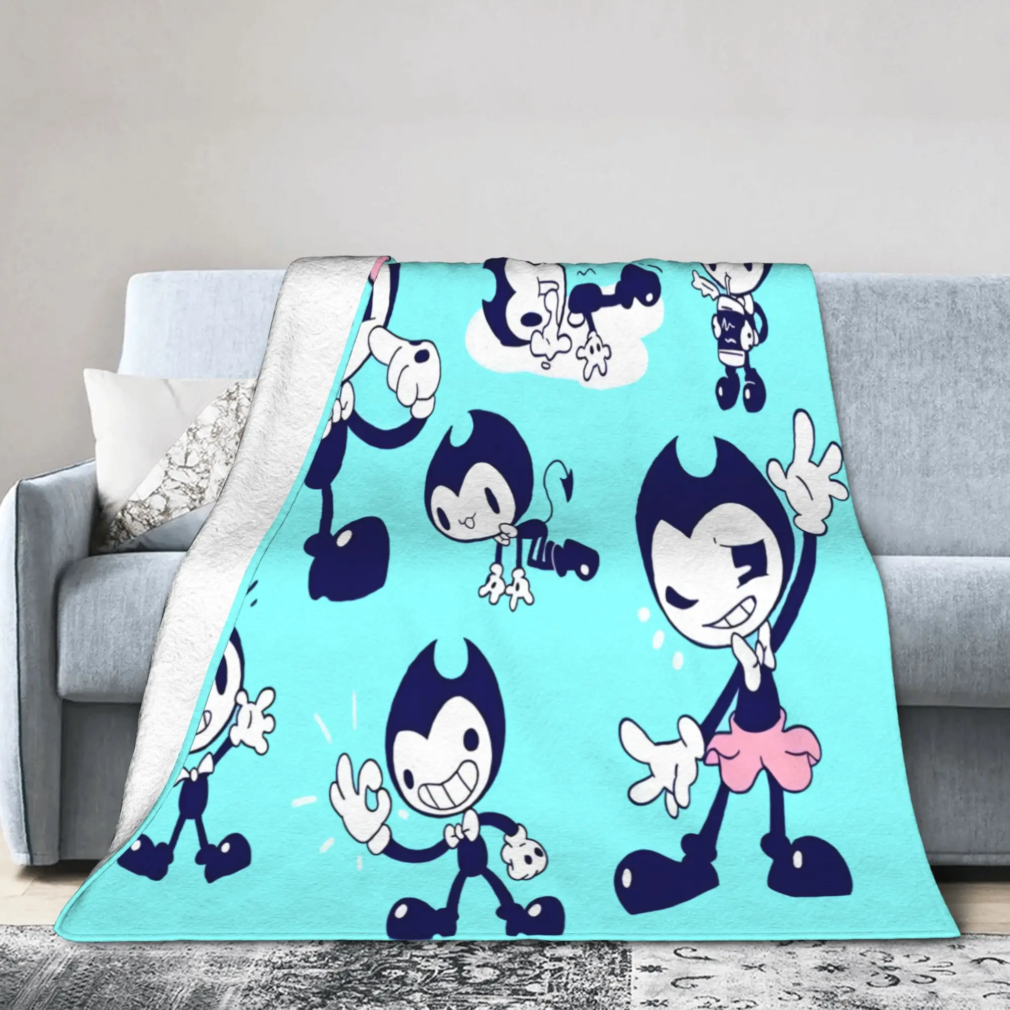 Custom Ultra-Soft Fleece B-Bendyes Game Throw Blanket Warm Flannel Manga Anime Blankets for Bed Travel Couch Quilt