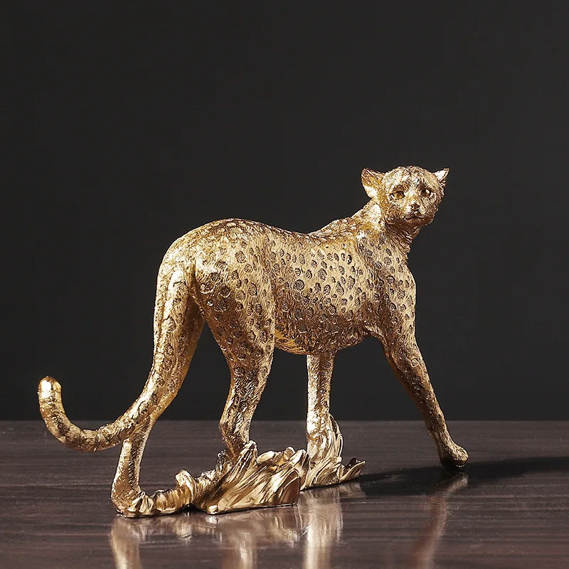 Retro Cheetah Statue Feng Shui Decor Animal Figurine Panther Leopard Sculpture Home Office Table Desktop Ornaments Gifts