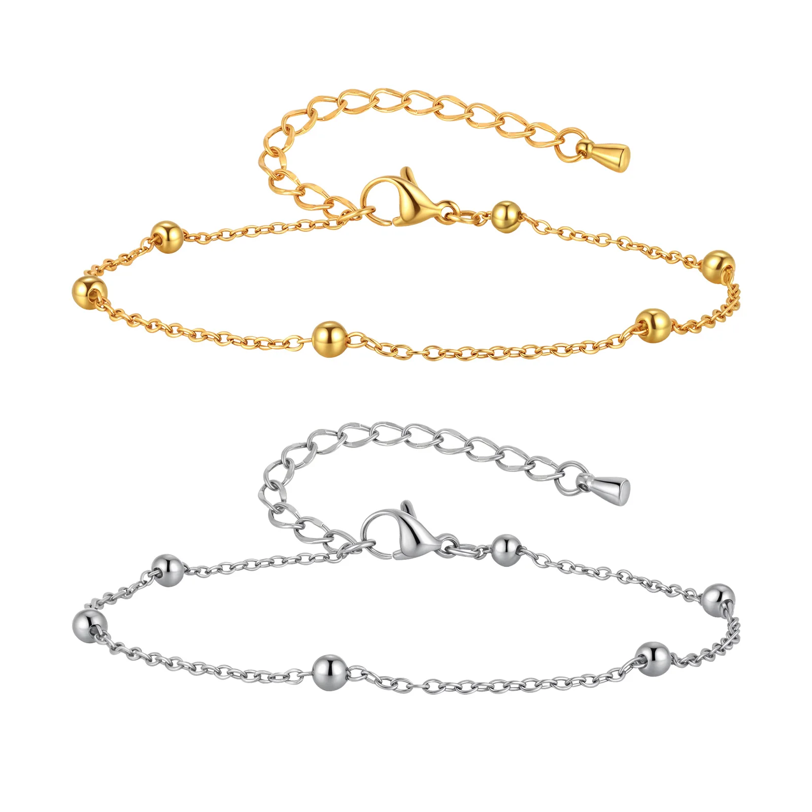 Pulseiras de corrente de tornozelo com bola de contas boho para mulheres, tornozeleira de aço inoxidável banhada a ouro, presente de joia de pé à prova d'água para praia de verão