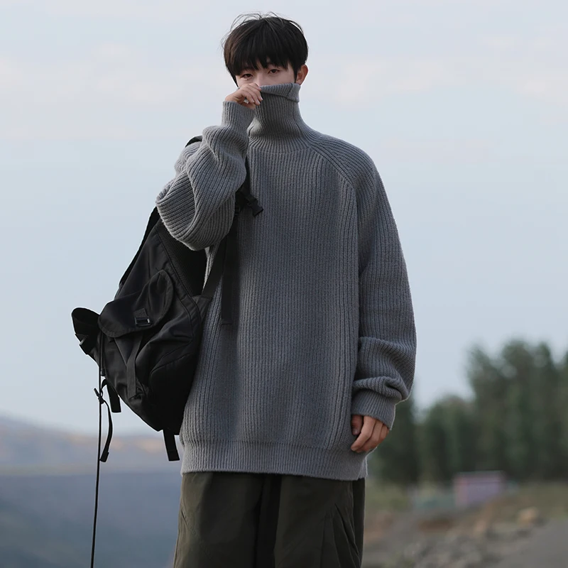 Plus Size Mens Roll Neck Sweaters for Man Plain Color Long Sleeve Heavyweight Plain Color Turtle Neck Winter Streetwear Top XXXL