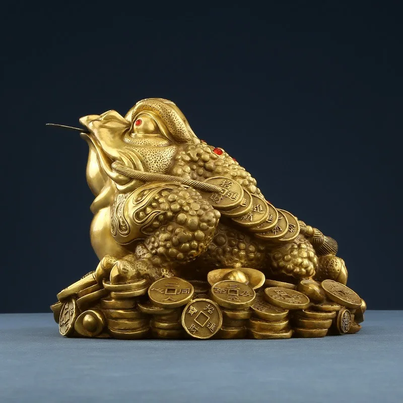 Brass Golden Toad, Large Money Toad Statue, Feng Shui Money Frog,Lucky Pray Decoration Shop Parlor Opening Gift(10.5 * 10 * 7cm)