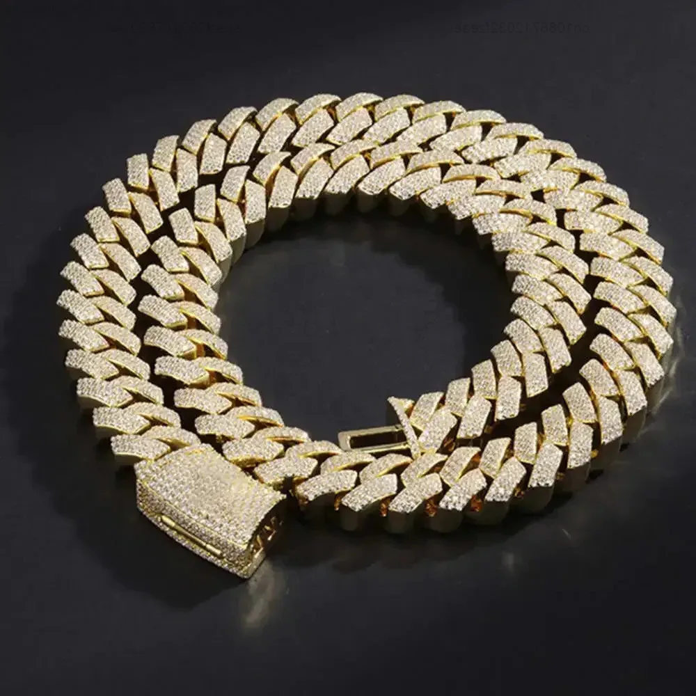 Joyería de Hip Hop personalizada Vvs Lab, cadena de musgo de diamante para hombres, oro de 14k, Vermeil, cadena de eslabones cubanos de 15mm, moissanita