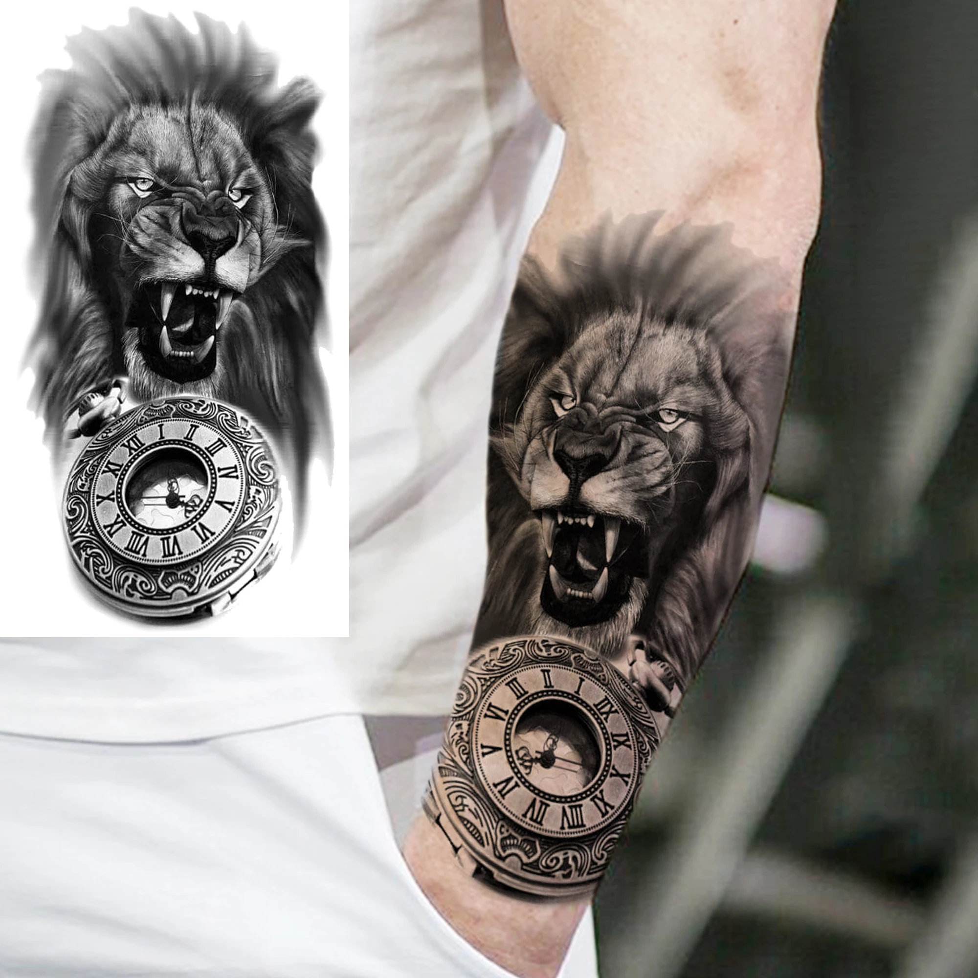 1 ورقة واقعية وهمية الأسد النمر الوشم المؤقت للرجال النساء الكبار الذراع الساق الحيوانات السوداء هيئة الفن الديكور ورق الوشم
