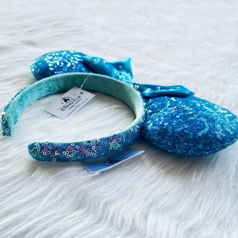 New Disney Klein Blue Headband Sequins Inlaid Diamond Bow Headband Cartoon Ear Mickey Minnie Ears Adult/Child Headbands