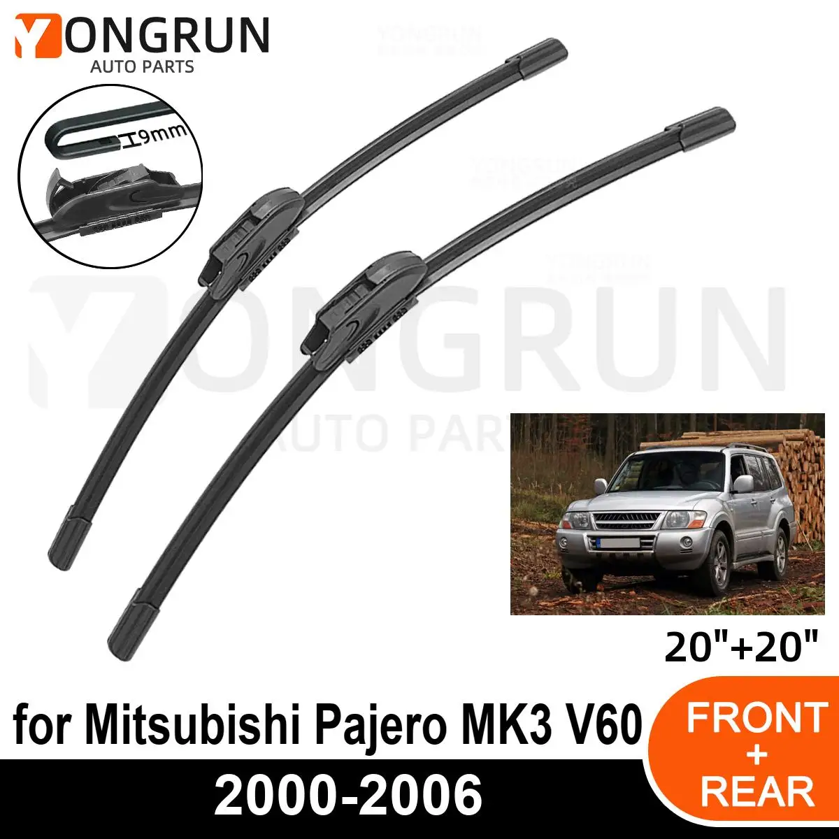 

Car Front Windshield Wipers For Mitsubishi Pajero MK3 2000-2006 Wiper Blade Rubber 20"+20" Car Windshield Windscreen Accessories