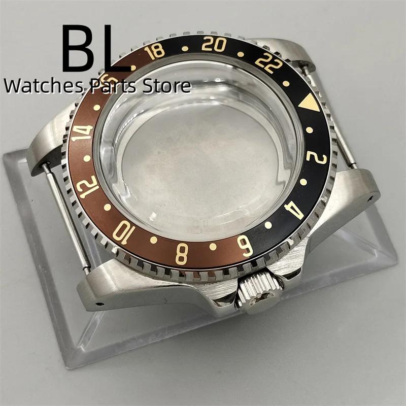 BLIGER 40MM Old Vintage Watch Case Brushed With Black Brown Bezel Insert Gold Number Domed Sapphire Glass For NH35 NH36 Movement