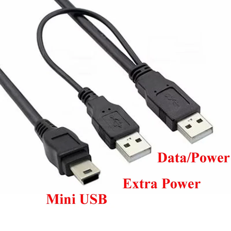 Supply Black 0.6M USB 2.0 3.0 dual USB male to Micro Mini USB A B C male portable storage device cable with power supply