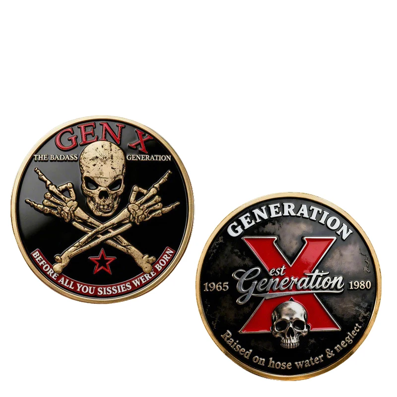 5pcs Gen X Skull Commemorative Coins Vintage Punk Generation X Challenge Coin Souvenir Token for Gifts Display Collection