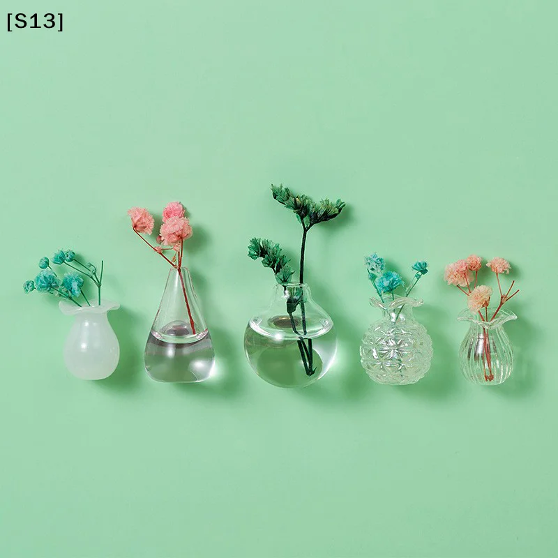 Mini Glass Vase Fridge Magnet DIY Porcelain Vase Flowers Refrigerator Message Sticker Plant Magnet Green Gift Kitchen[Q]Q@