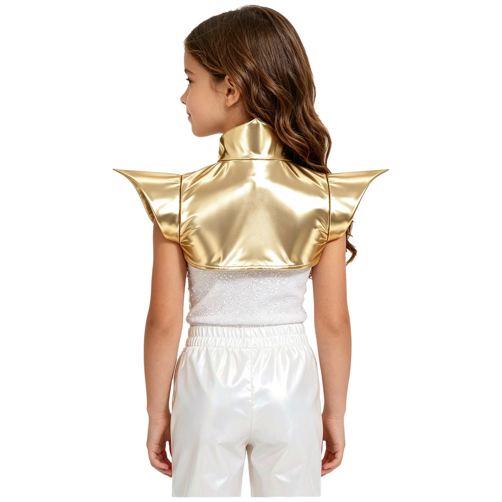 Kids Girls Gothic Shoulder Armor Shrug Open Front Crop Top Metallic Shiny Epaulet Pauldron Armour for Halloween Cosplay Party