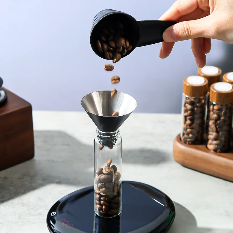 Havmore Coffee Beans Storage Containers Glass 12 Single Dose Coffee Bean Tube Wooden Holder Stand