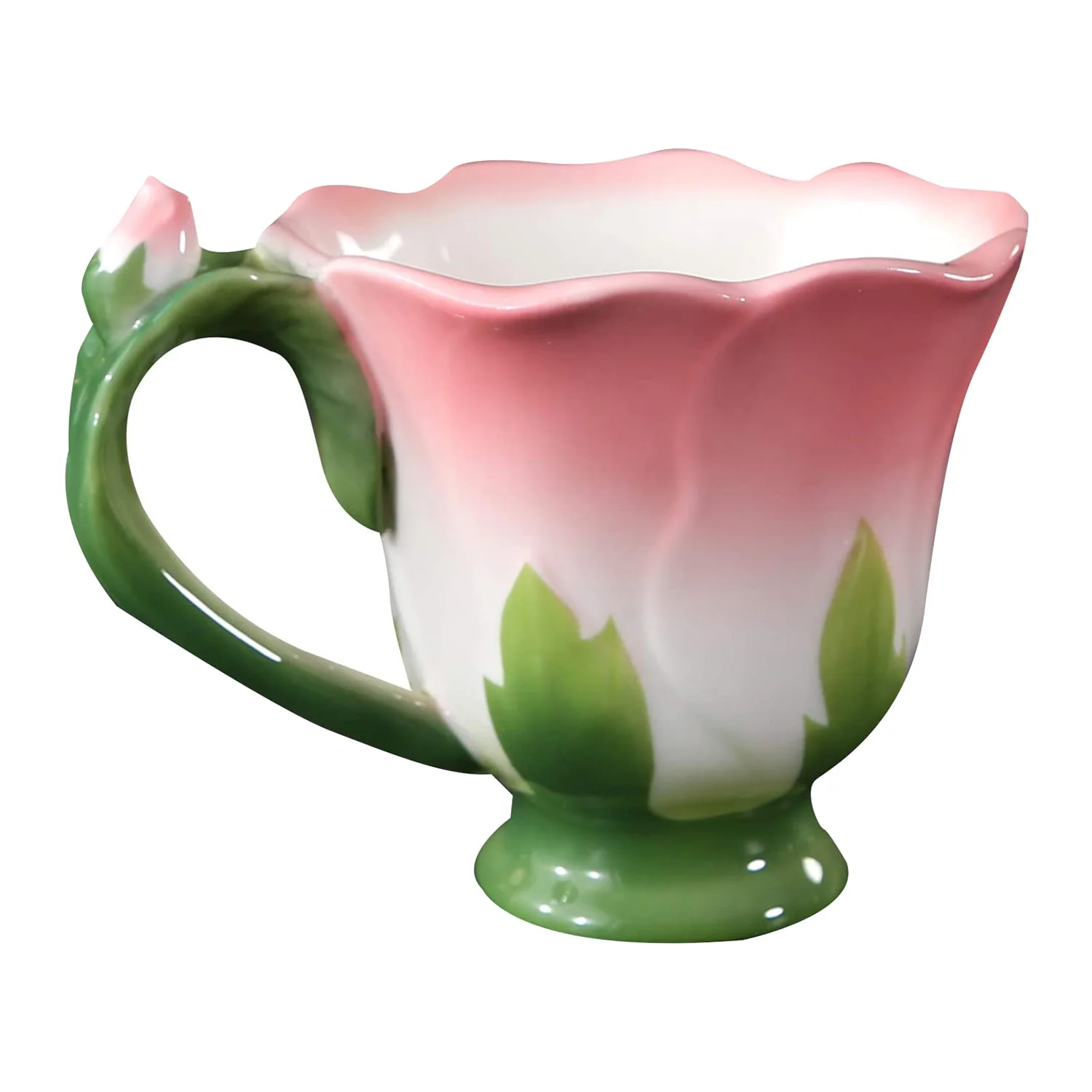 3D Rose Shape Flower Enamel Ceramic Coffee Tea Cup and Saucer Spoon Porcelain Cup Creative Valentine Gift-Pink