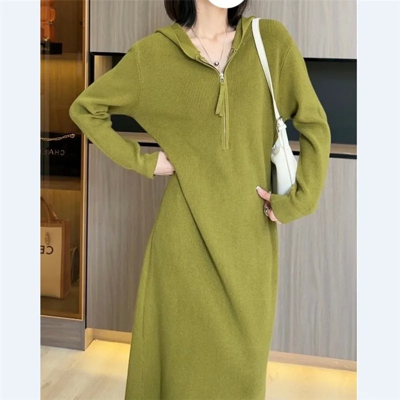 

2024 New Women Spring Autumn One Peice Long Dress Sweater Knit Pullover Loose Soft Fashion All-match Outdoor Full Sleeve