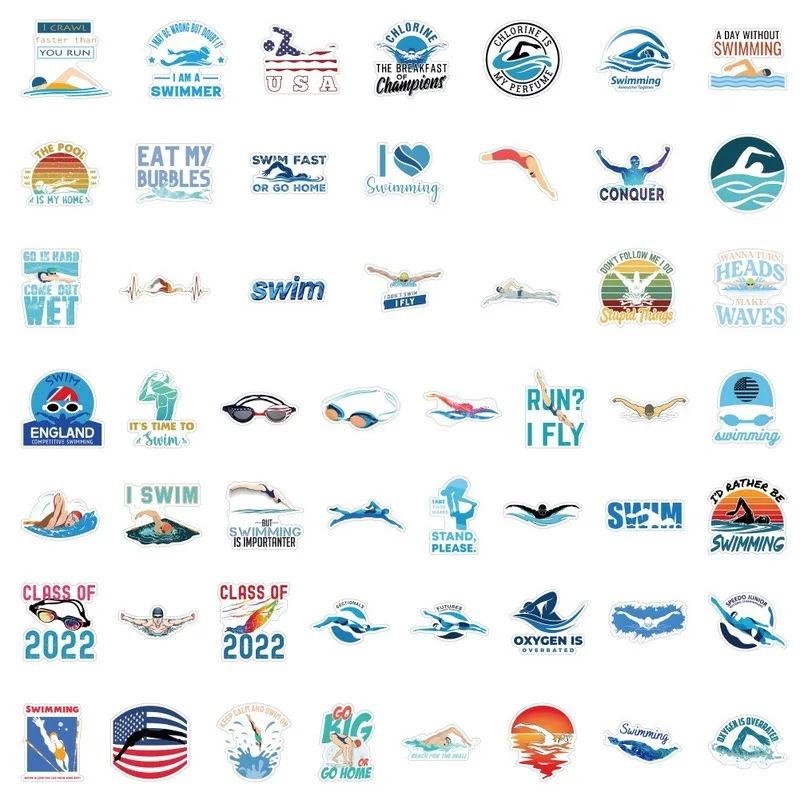 10/25/50pcs Sports Swimming Stickers Aesthetic Graffiti Decals for Travel Luggage Cup Notebook Fridge Laptop Pad Phone Case