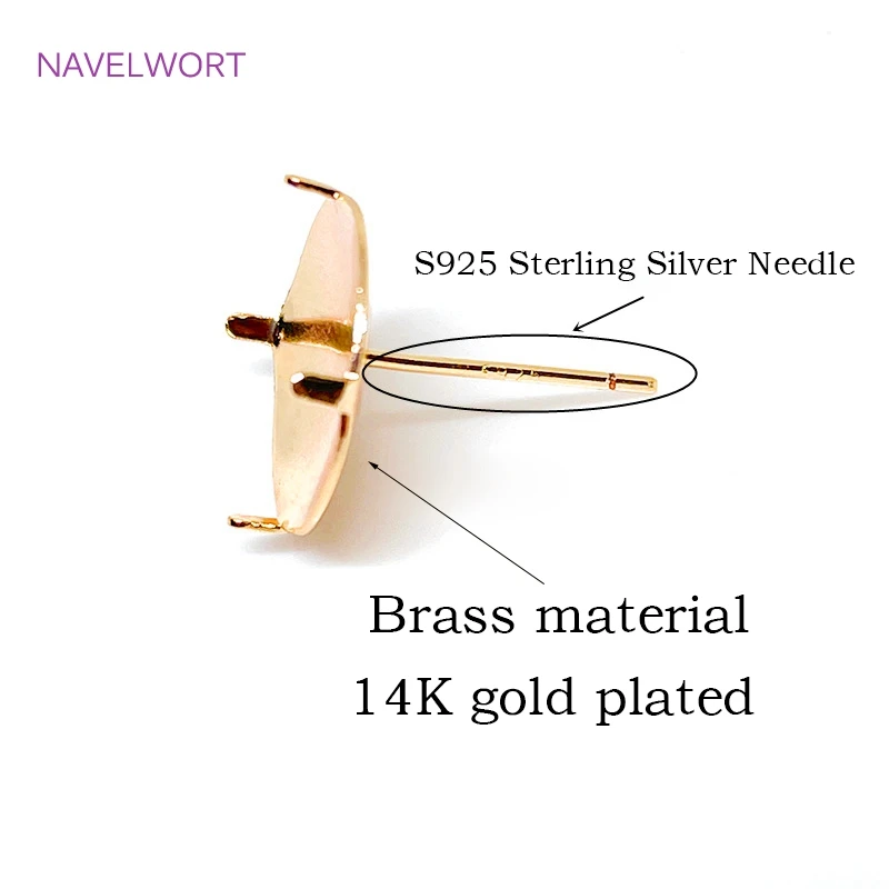 14K Gold Plated Combinable Round Stud Earring S925 Sterling Silver Needle Mesh Earrings Setting DIY Jewelry Making Findings