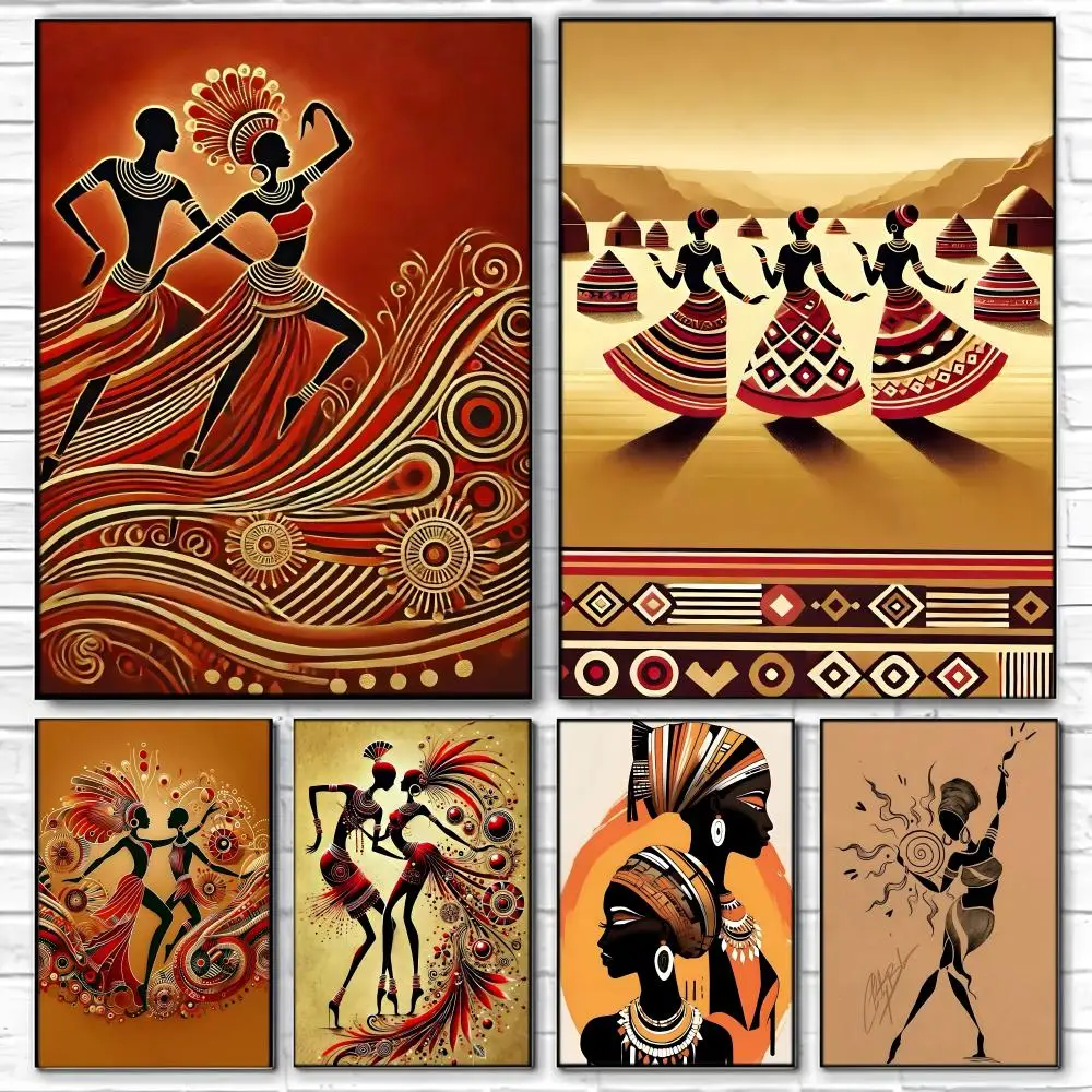 ART African Ethnic-Style Decorative Poster  Self-adhesive Art Waterproof Paper Sticker Coffee House Bar Room Wall Decor